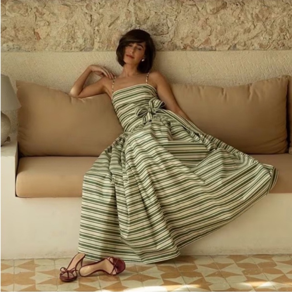 ANTONIO MELANI Green and White Striped Maxi Dress